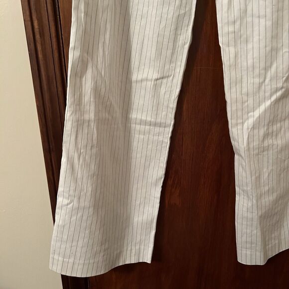Reformation Oren Pants White Pin Stripe Wide Leg Work Linen Blend Womens 6 - Picture 5 of 14